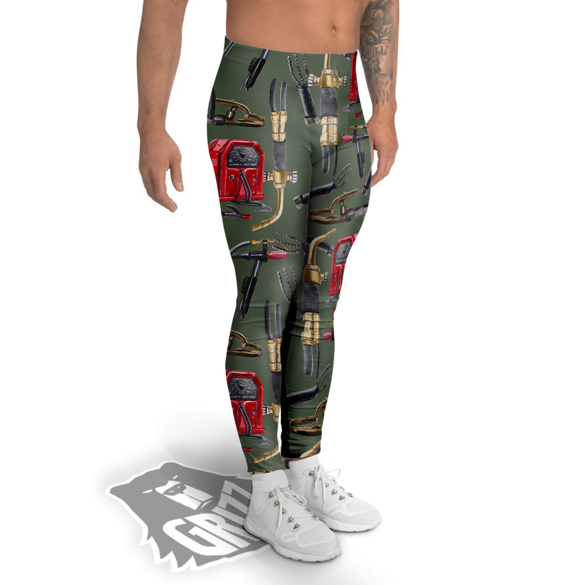 Machine Welding Print Pattern Men's Leggings-grizzshop