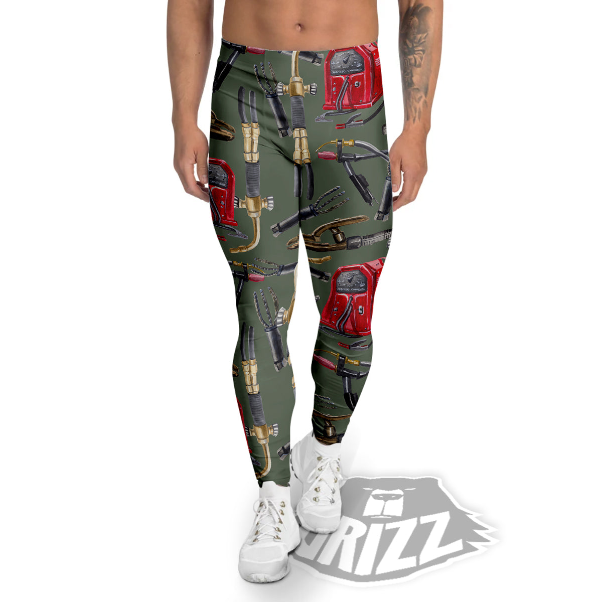 Machine Welding Print Pattern Men's Leggings-grizzshop