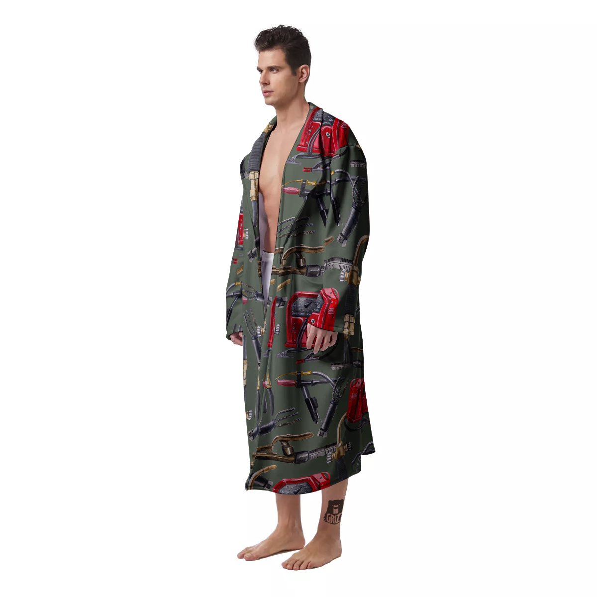 Machine Welding Print Pattern Men's Robe-grizzshop