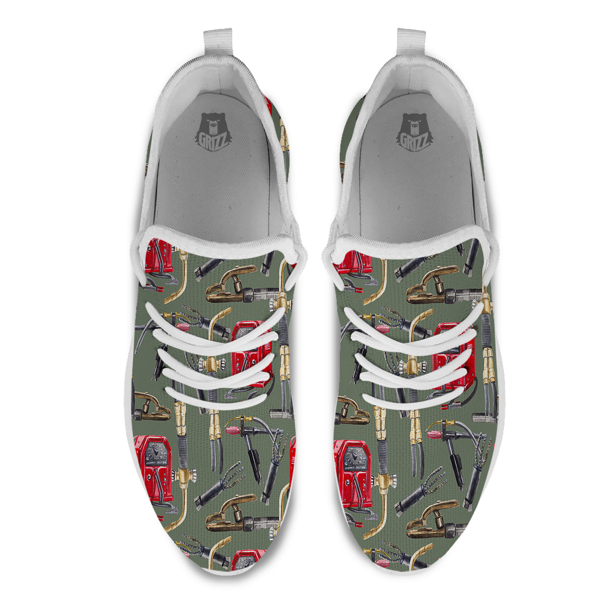 Machine Welding Print Pattern White Athletic Shoes-grizzshop