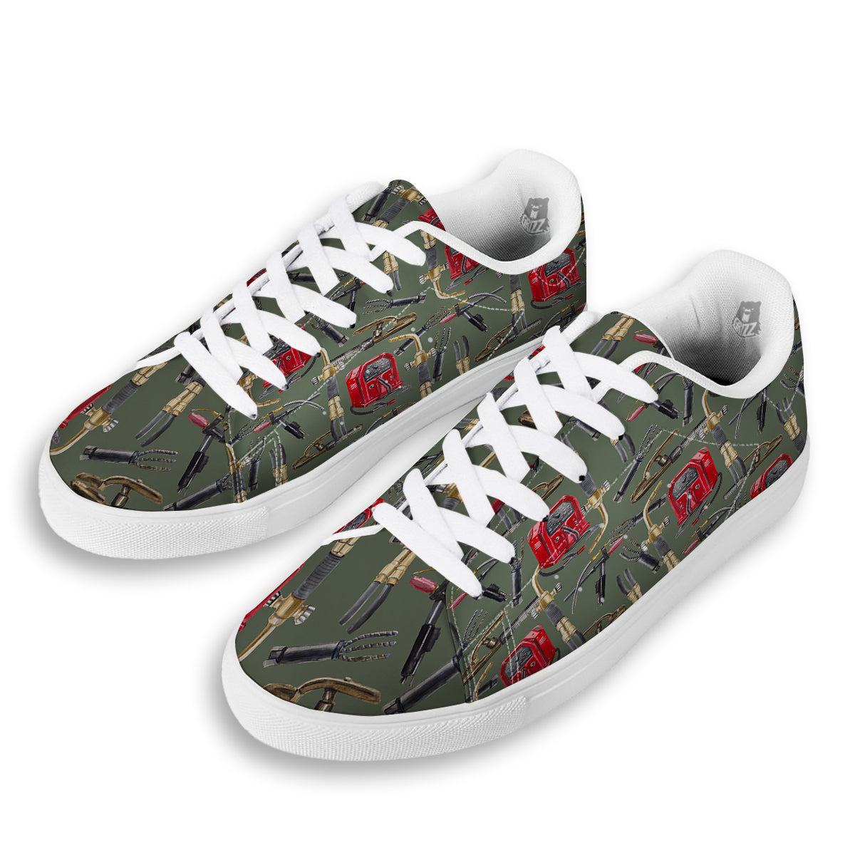 Machine Welding Print Pattern White Low Top Sneakers-grizzshop