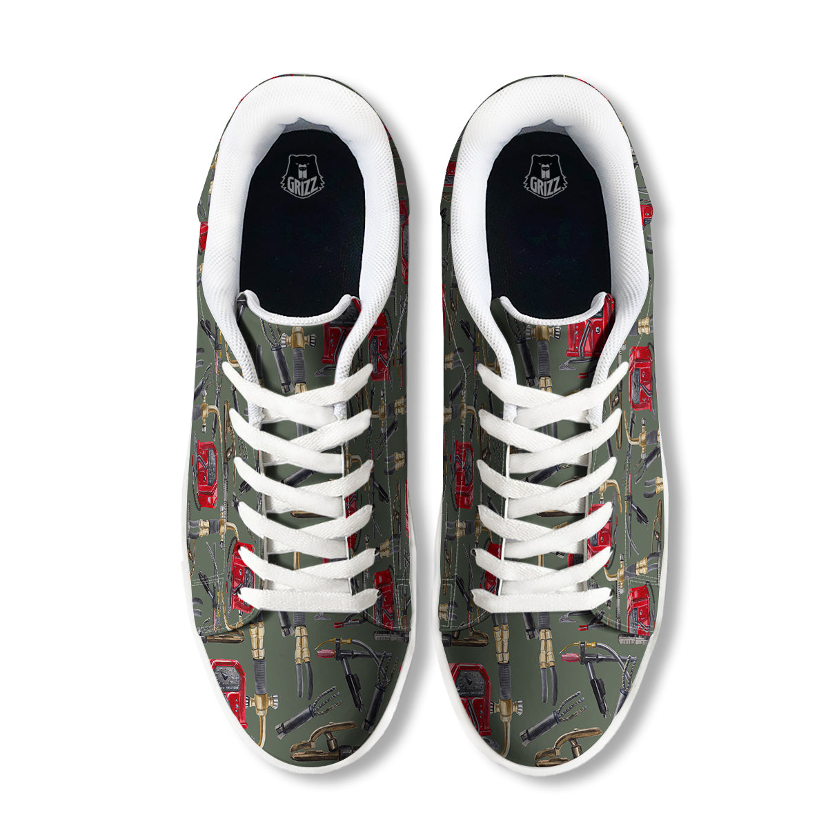 Machine Welding Print Pattern White Low Top Sneakers-grizzshop
