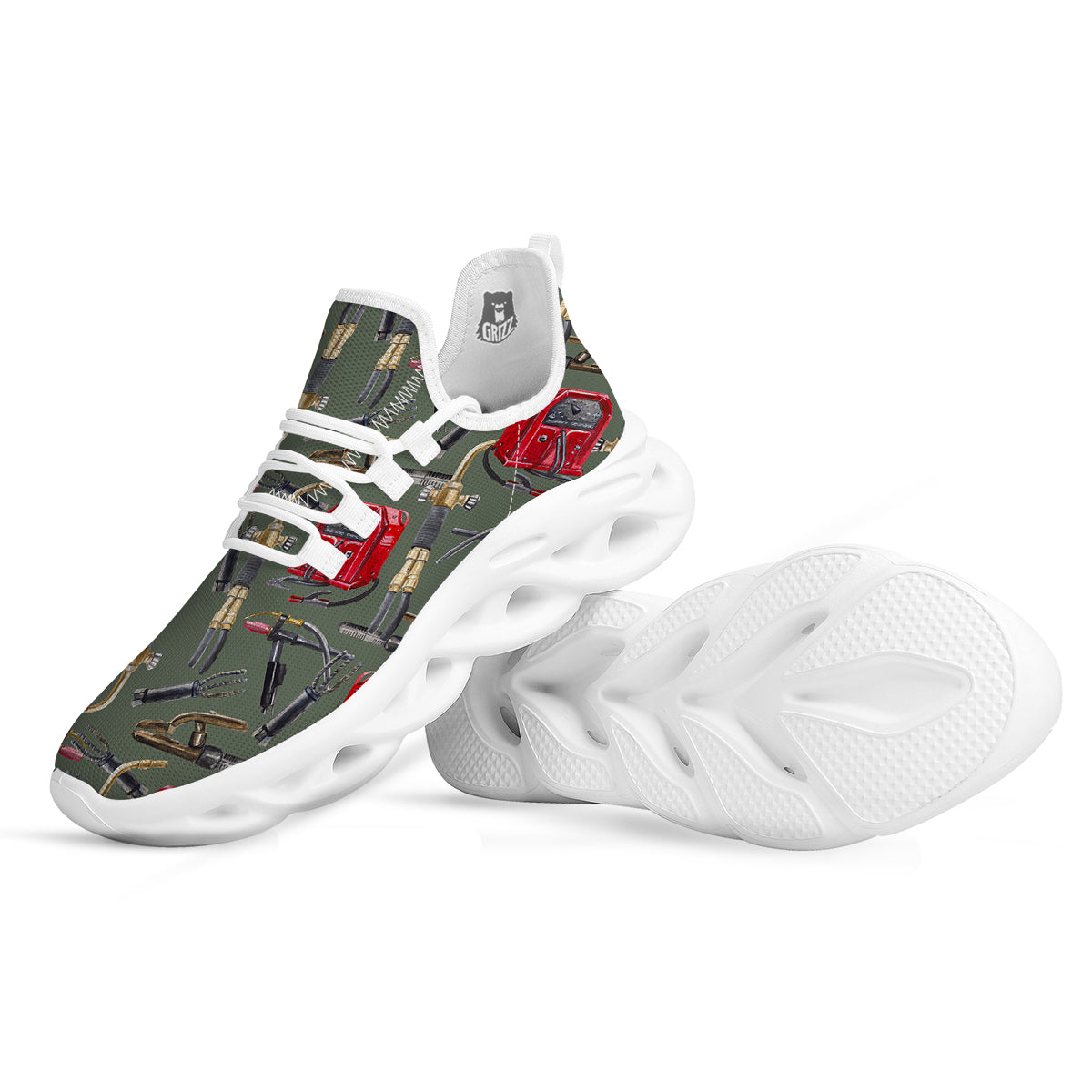 Machine Welding Print Pattern White Running Shoes-grizzshop