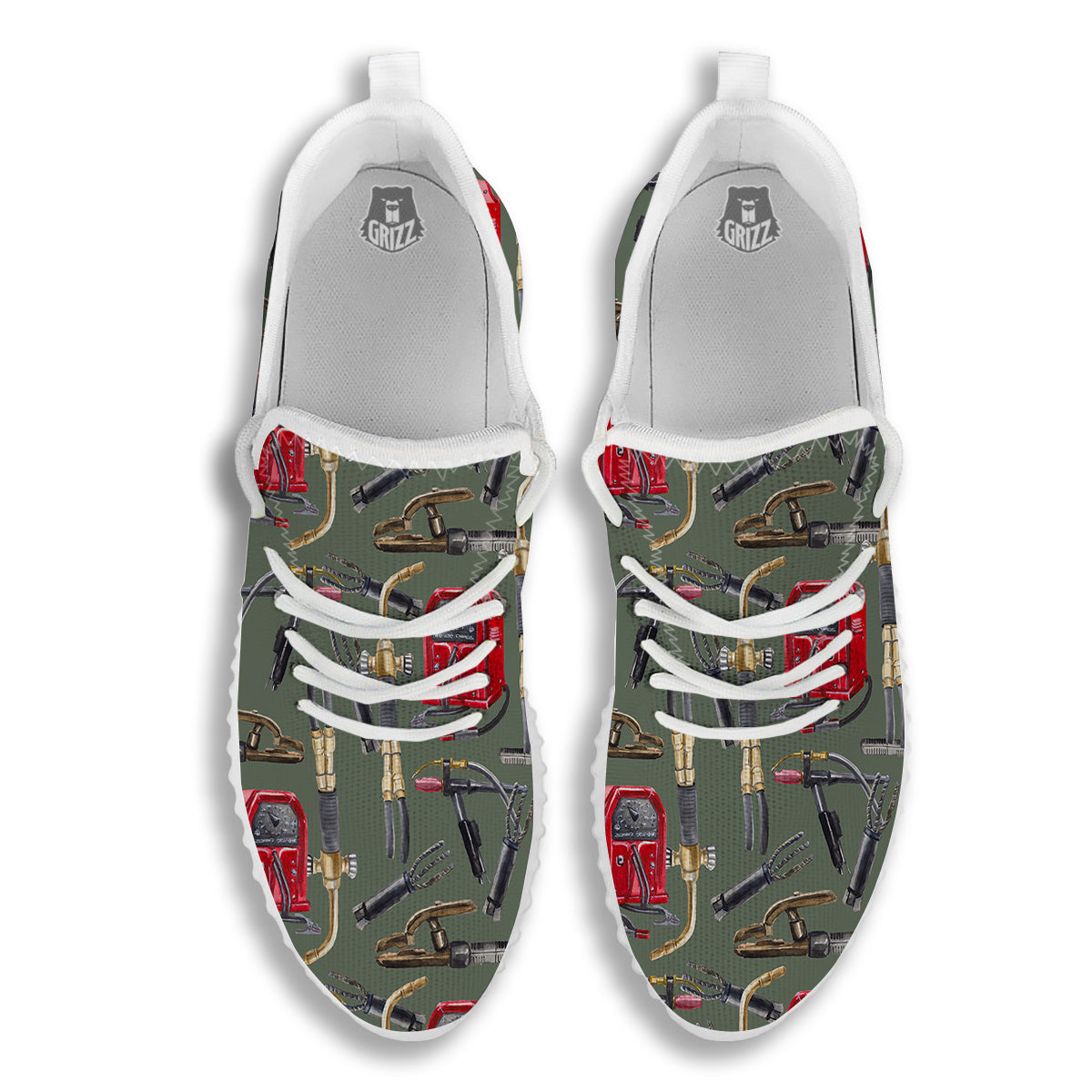 Machine Welding Print Pattern White Walking Shoes-grizzshop
