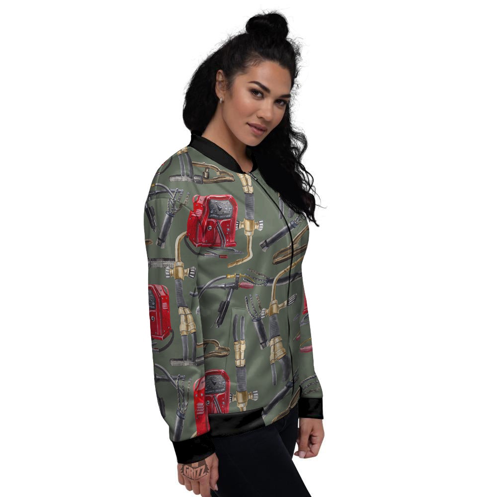 Machine Welding Print Pattern Women's Bomber Jacket-grizzshop