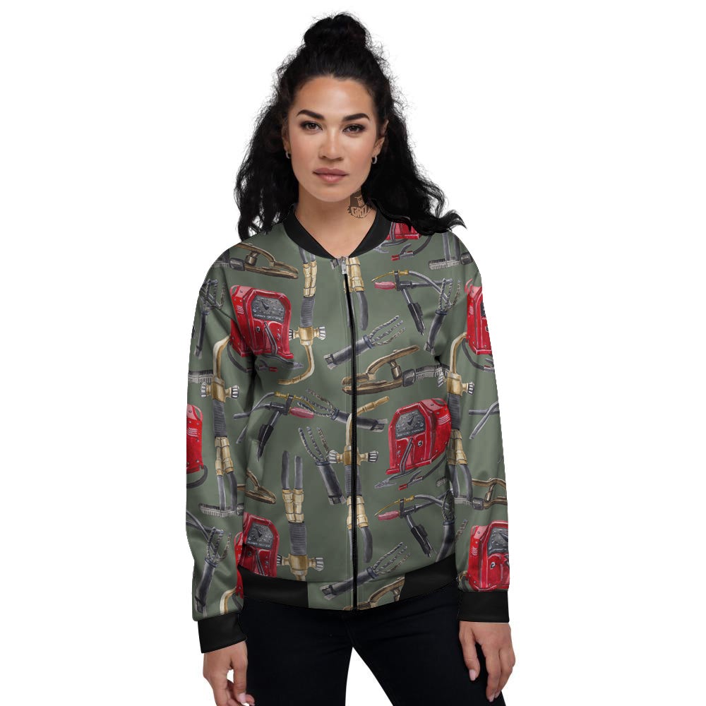 Machine Welding Print Pattern Women's Bomber Jacket-grizzshop