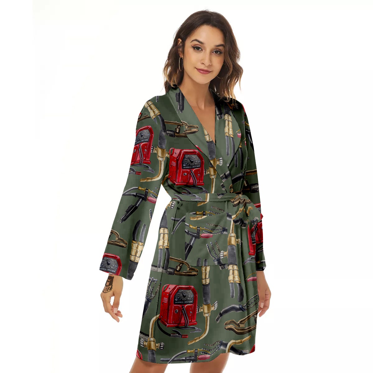 Machine Welding Print Pattern Women's Robe-grizzshop