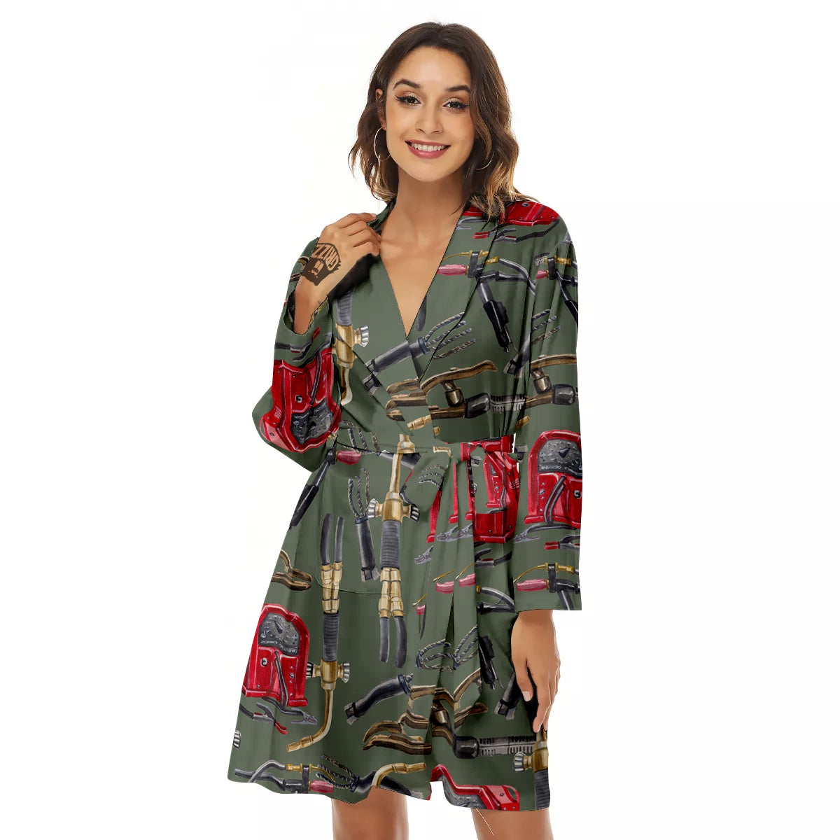 Machine Welding Print Pattern Women's Robe-grizzshop