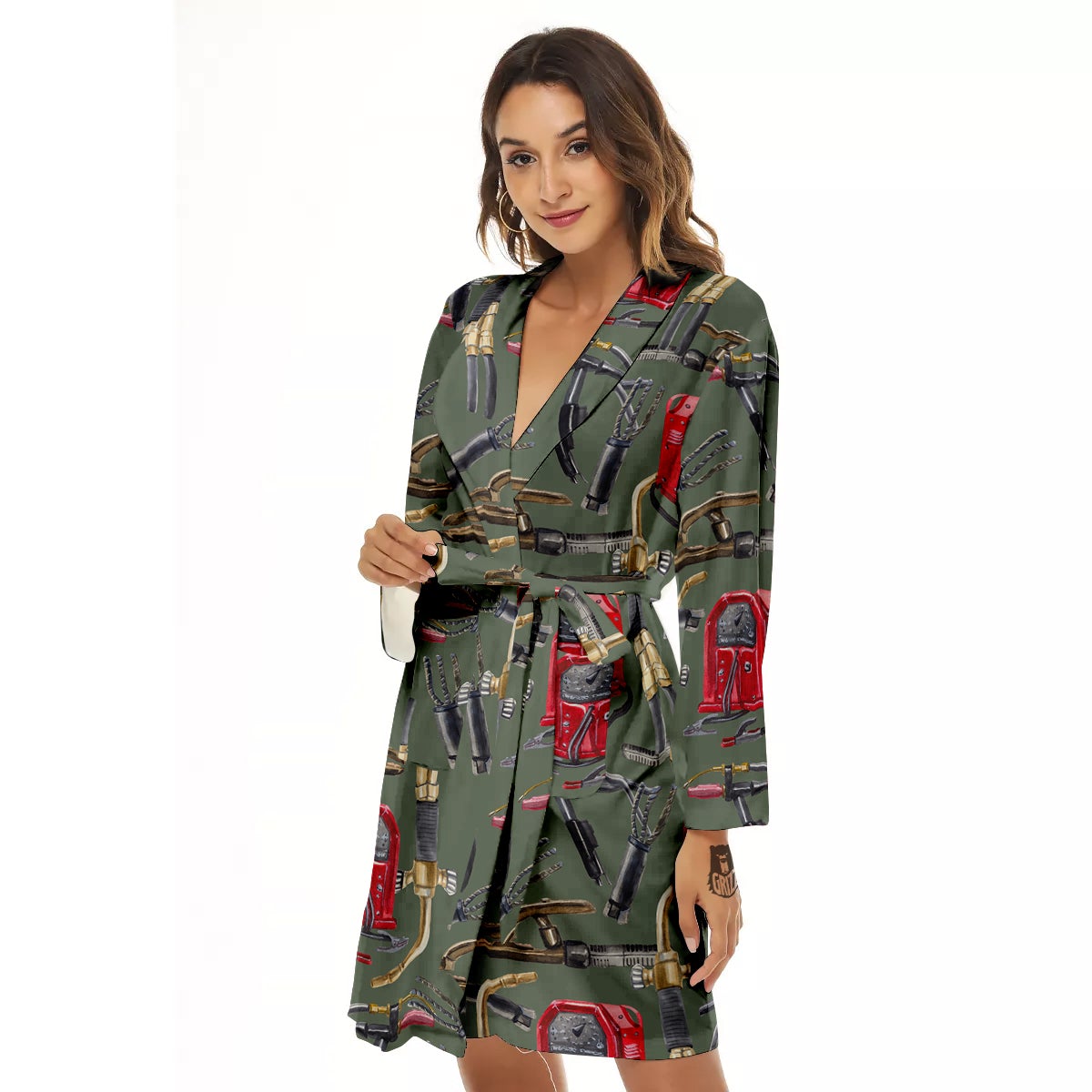 Machine Welding Print Pattern Women's Robe-grizzshop