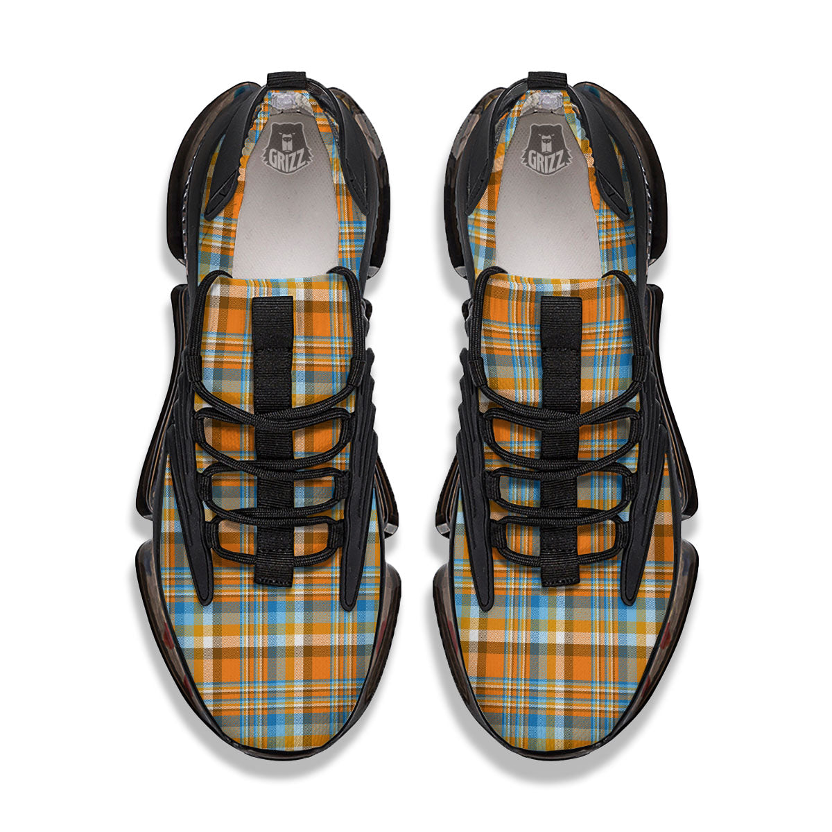 Madras Blue And Orange Print Pattern Black Gym Shoes-grizzshop