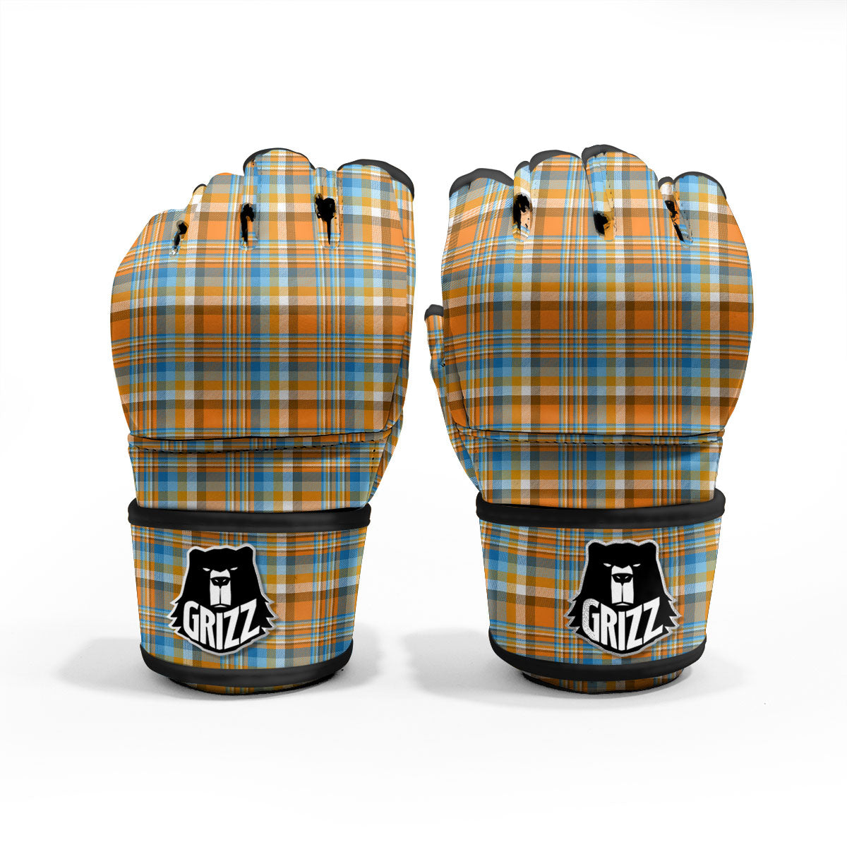 Madras Blue And Orange Print Pattern MMA Gloves-grizzshop