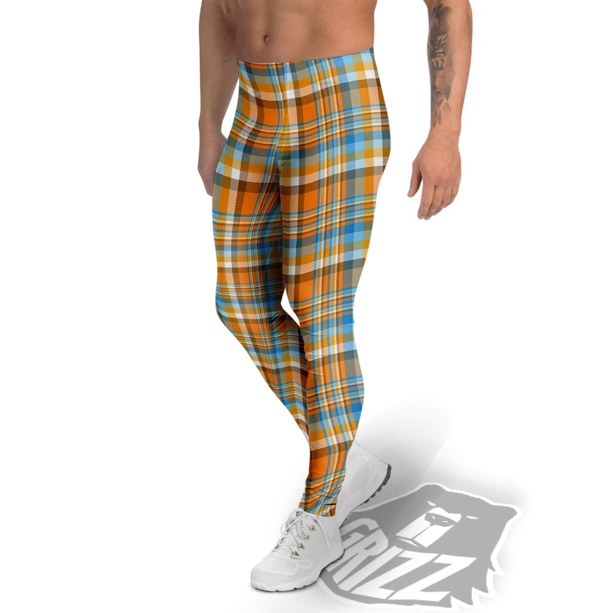 Madras Blue And Orange Print Pattern Men's Leggings-grizzshop