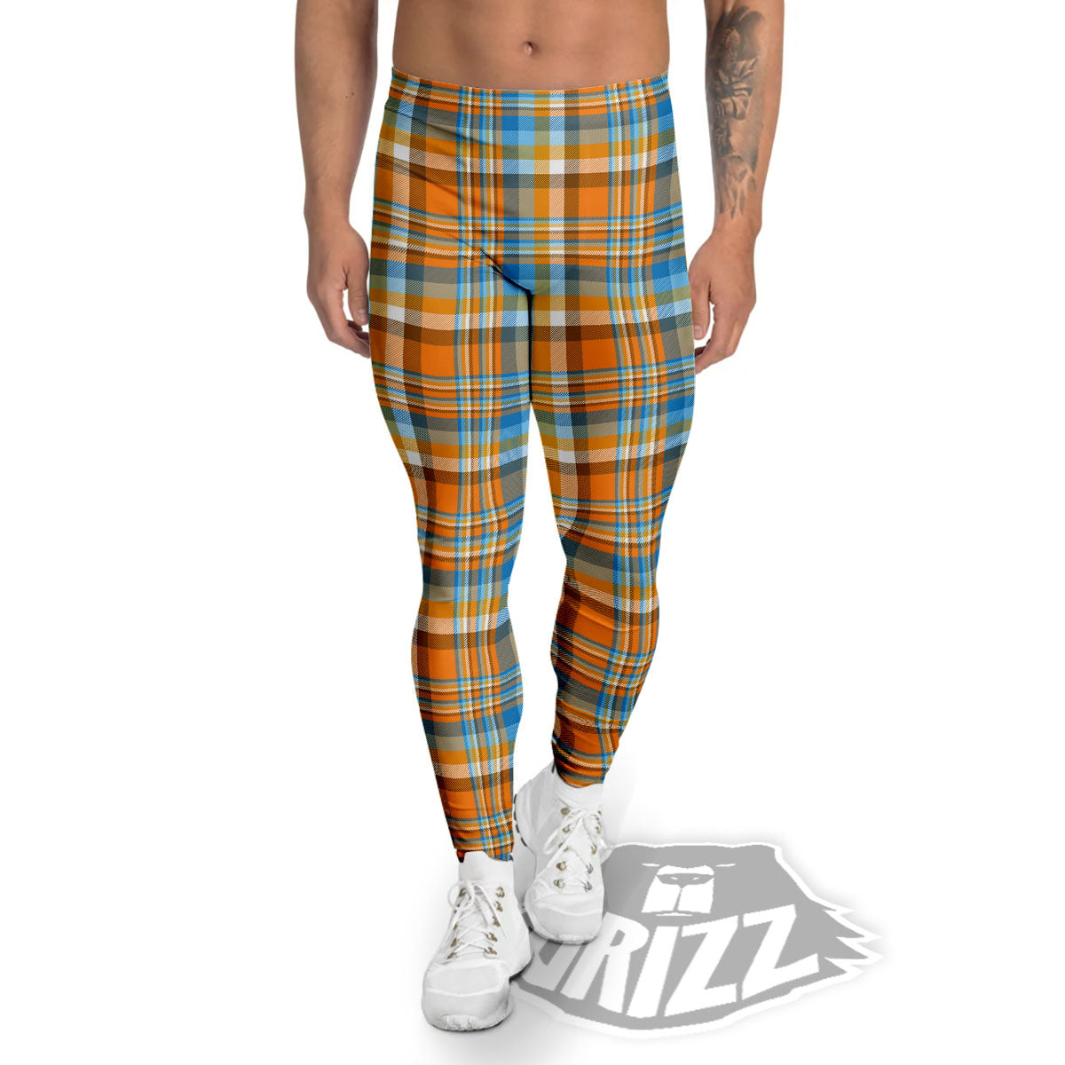 Madras Blue And Orange Print Pattern Men's Leggings-grizzshop