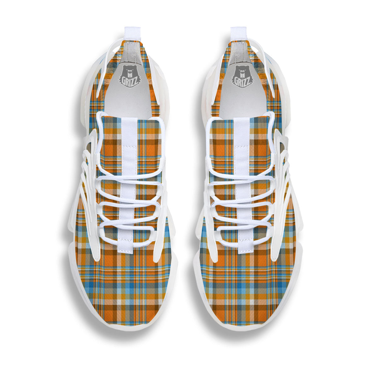 Madras Blue And Orange Print Pattern White Gym Shoes-grizzshop