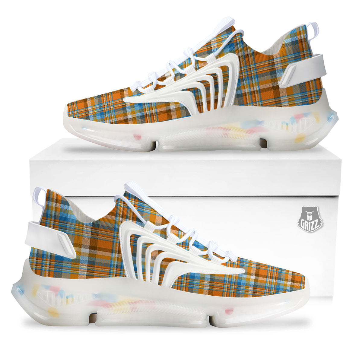 Madras Blue And Orange Print Pattern White Gym Shoes-grizzshop