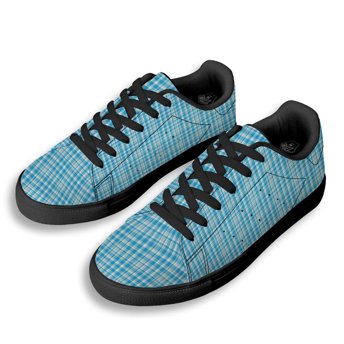 Madras Blue Print Pattern Black Low Top Sneakers-grizzshop