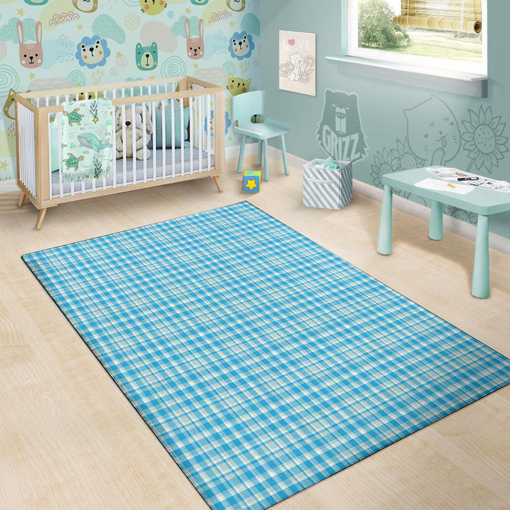 Madras Blue Print Pattern Floor Mat-grizzshop