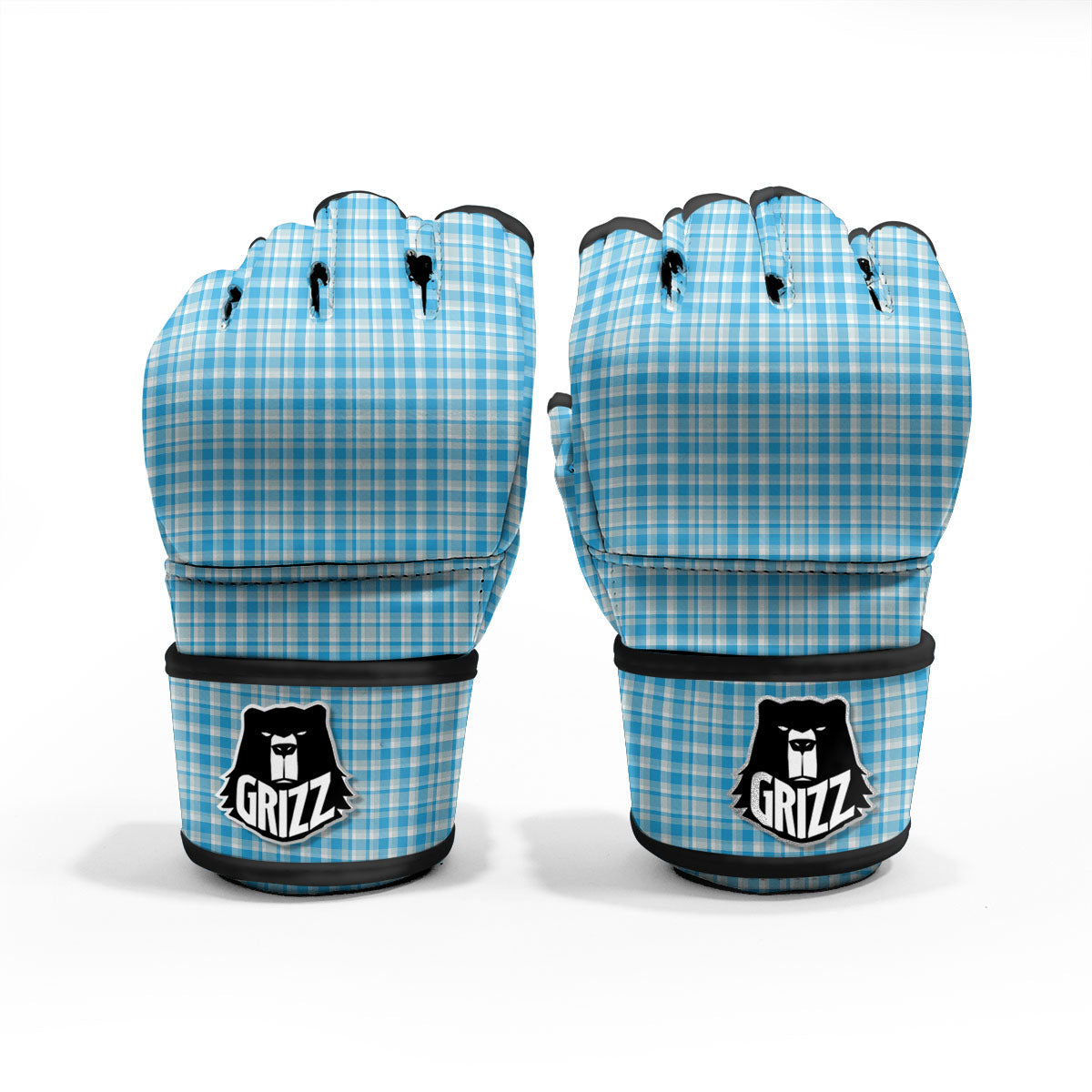 Madras Blue Print Pattern MMA Gloves-grizzshop
