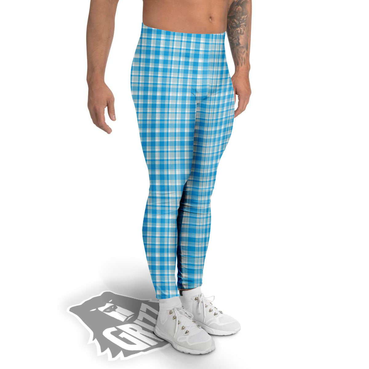 Madras Blue Print Pattern Men's Leggings-grizzshop