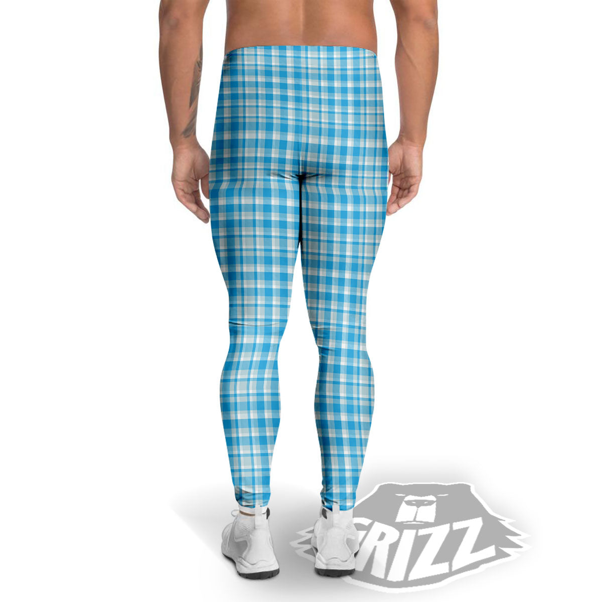 Madras Blue Print Pattern Men's Leggings-grizzshop