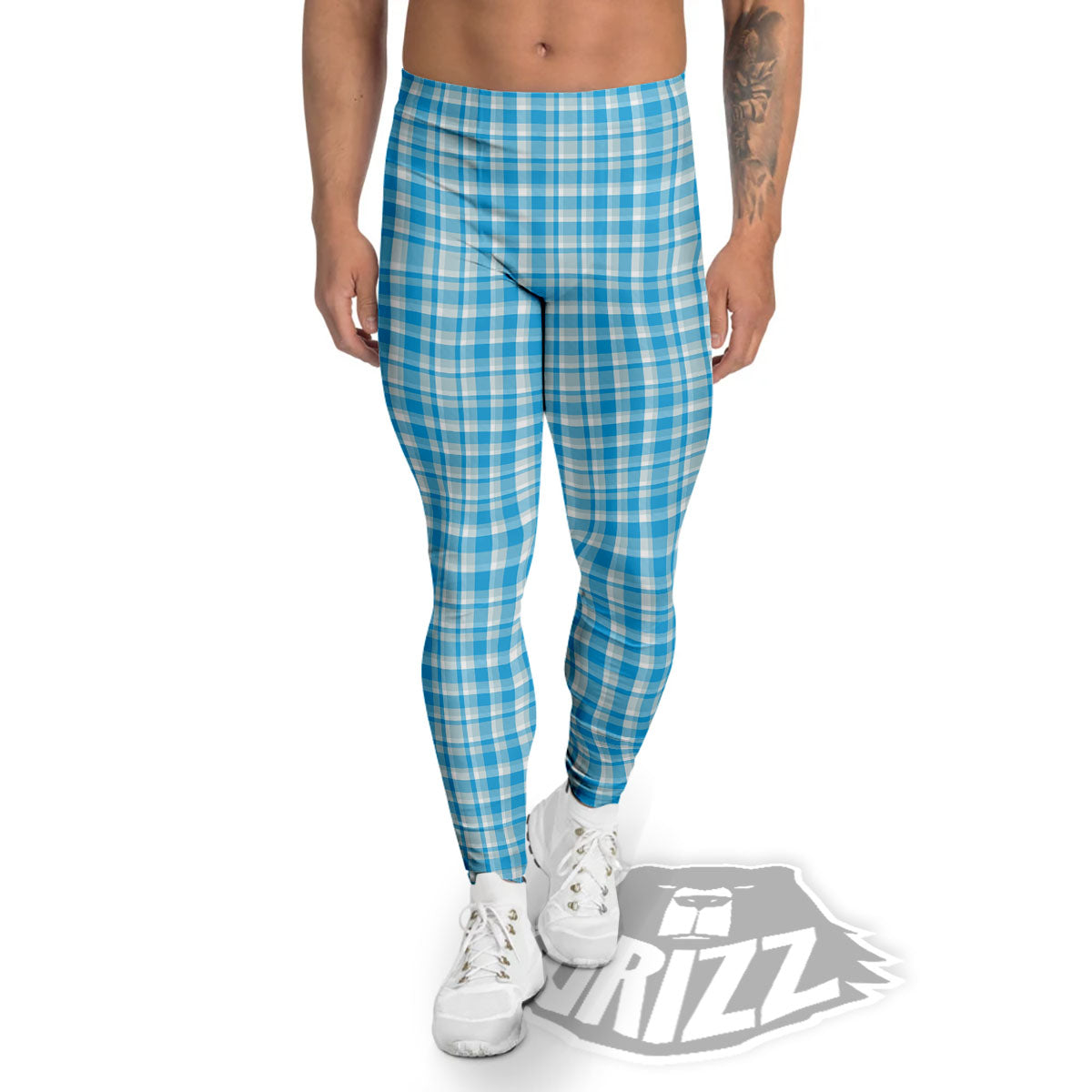 Madras Blue Print Pattern Men's Leggings-grizzshop
