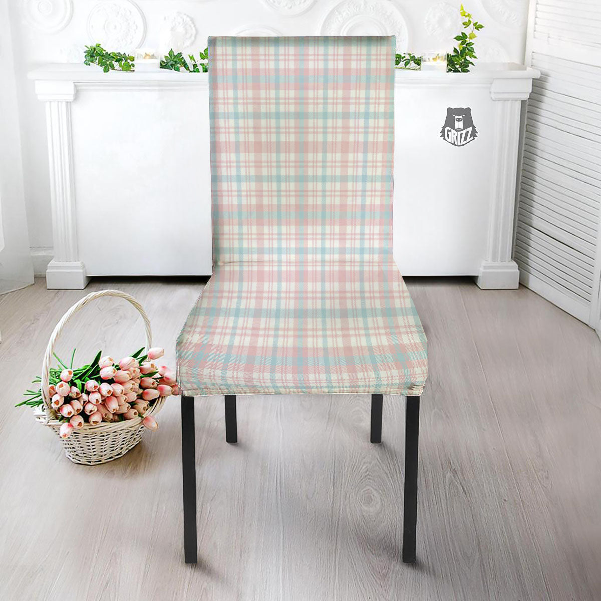 Madras Pastel Print Pattern Dining Chair Slipcover-grizzshop