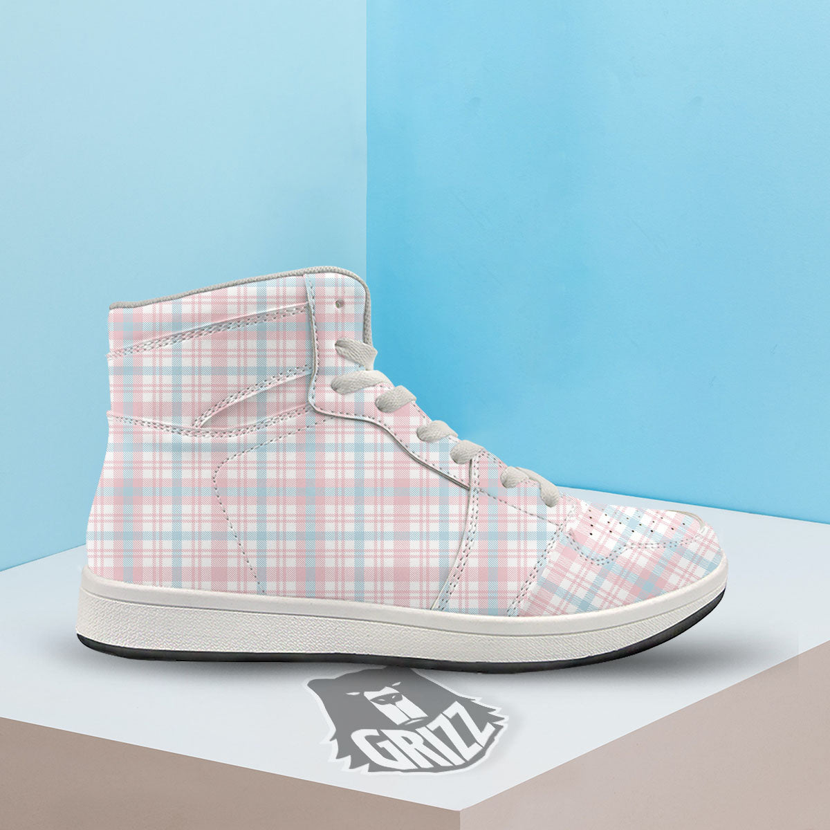 Madras Pastel Print Pattern High Top Sneakers-grizzshop