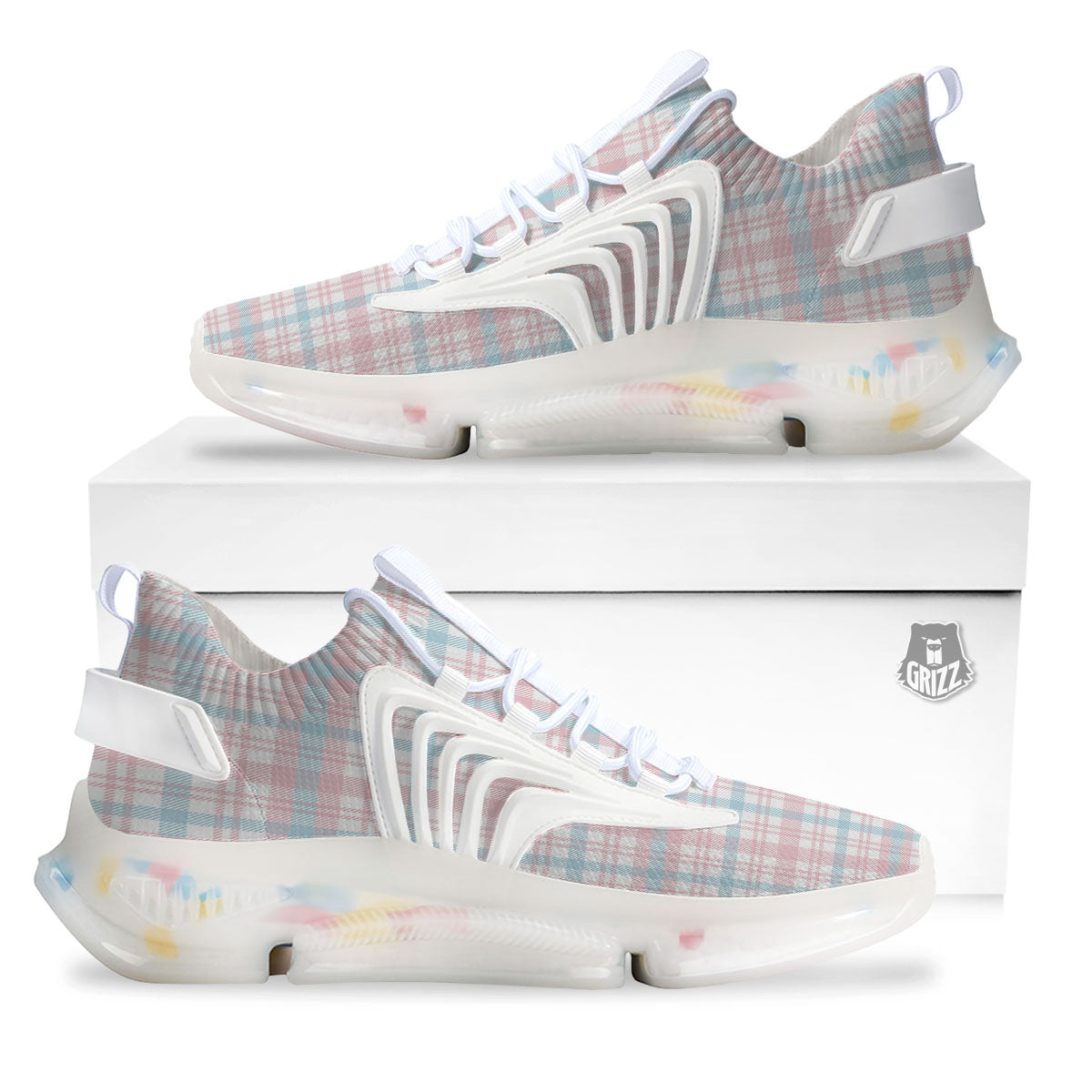 Madras Pastel Print Pattern White Gym Shoes-grizzshop
