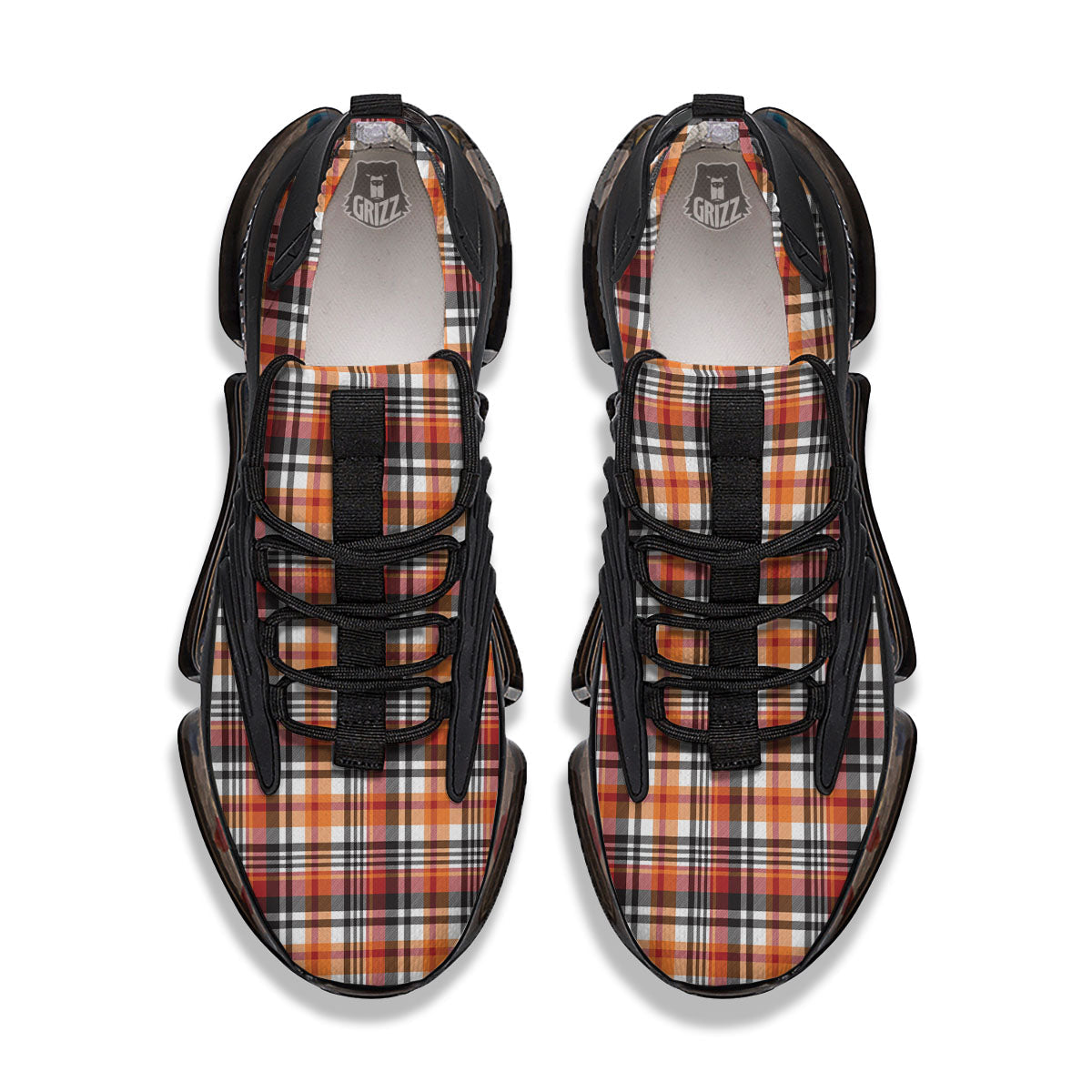 Madras Plaid Black And Orange Print Pattern Black Gym Shoes-grizzshop