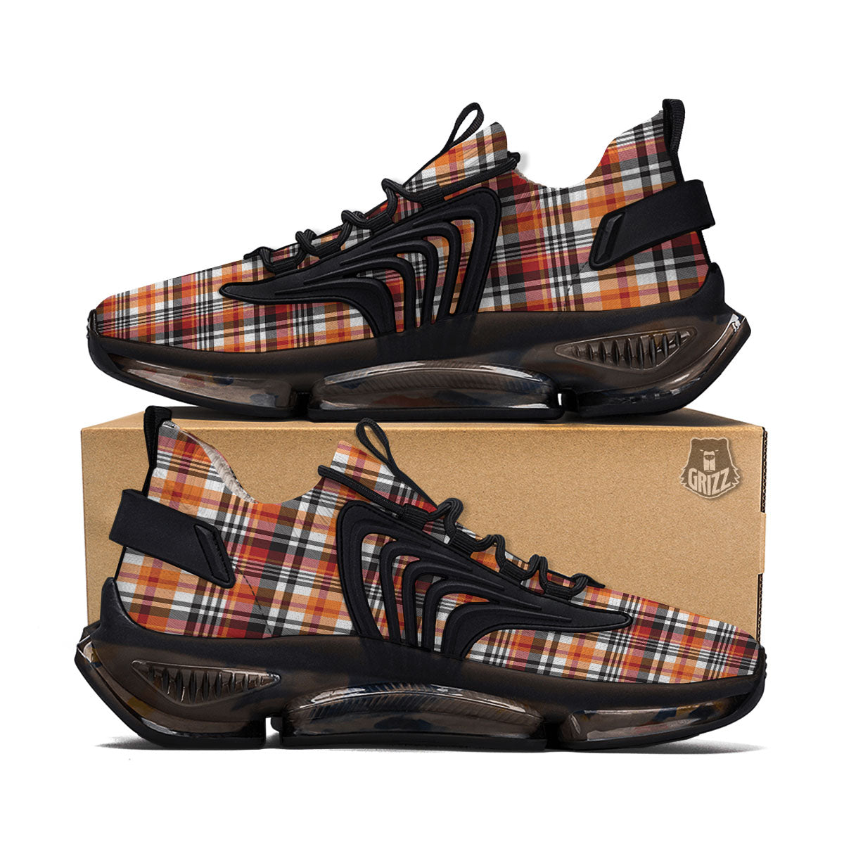 Madras Plaid Black And Orange Print Pattern Black Gym Shoes-grizzshop
