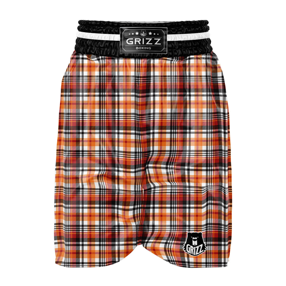 Madras Plaid Black And Orange Print Pattern Boxing Shorts-grizzshop