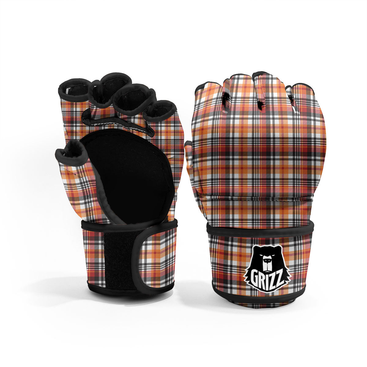 Madras Plaid Black And Orange Print Pattern MMA Gloves-grizzshop
