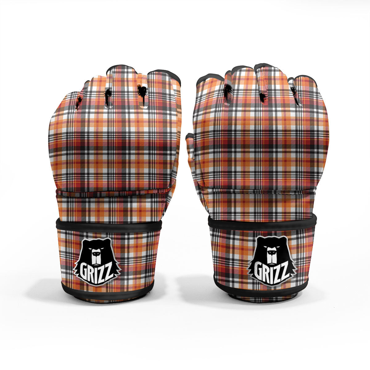 Madras Plaid Black And Orange Print Pattern MMA Gloves-grizzshop