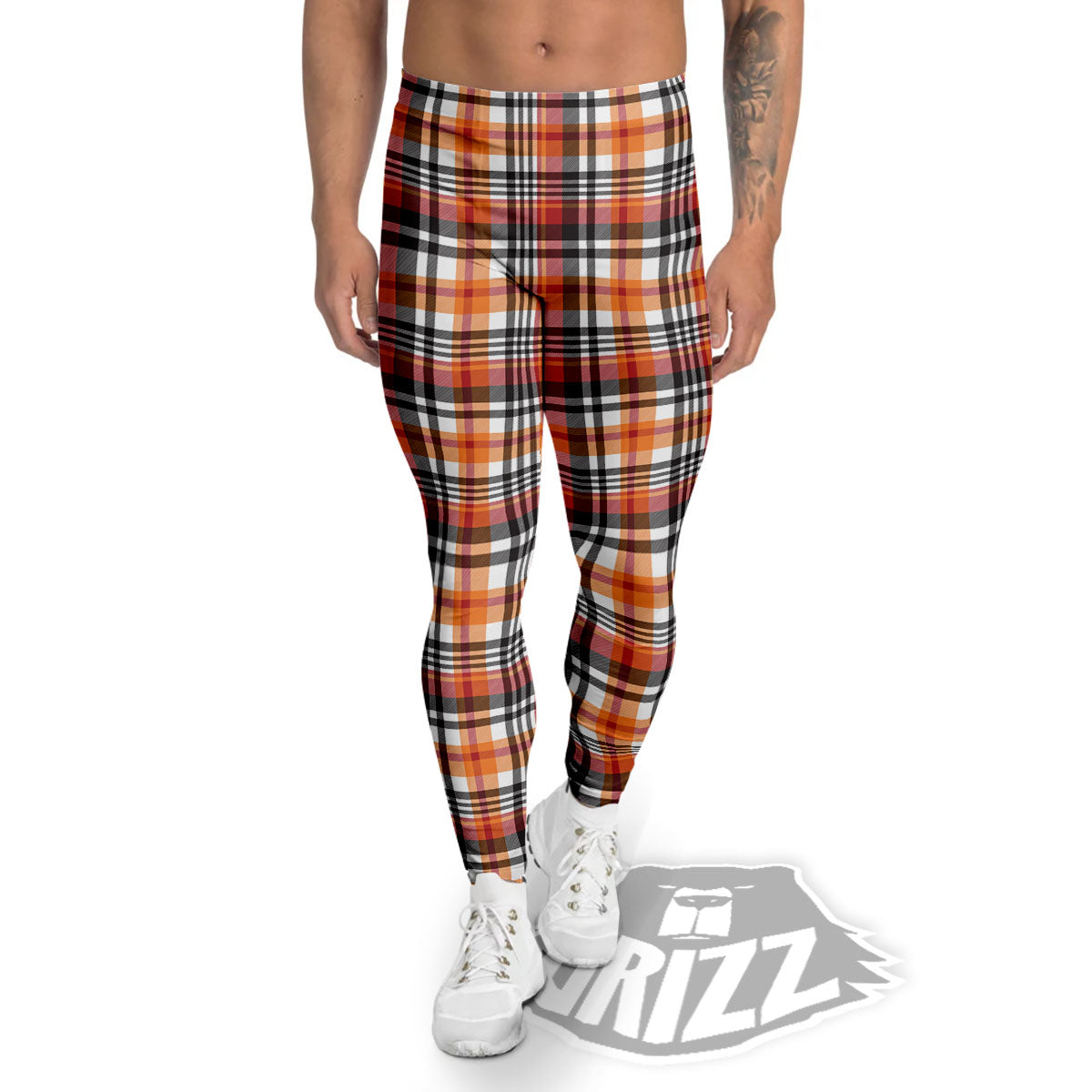 Madras Plaid Black And Orange Print Pattern Men's Leggings-grizzshop