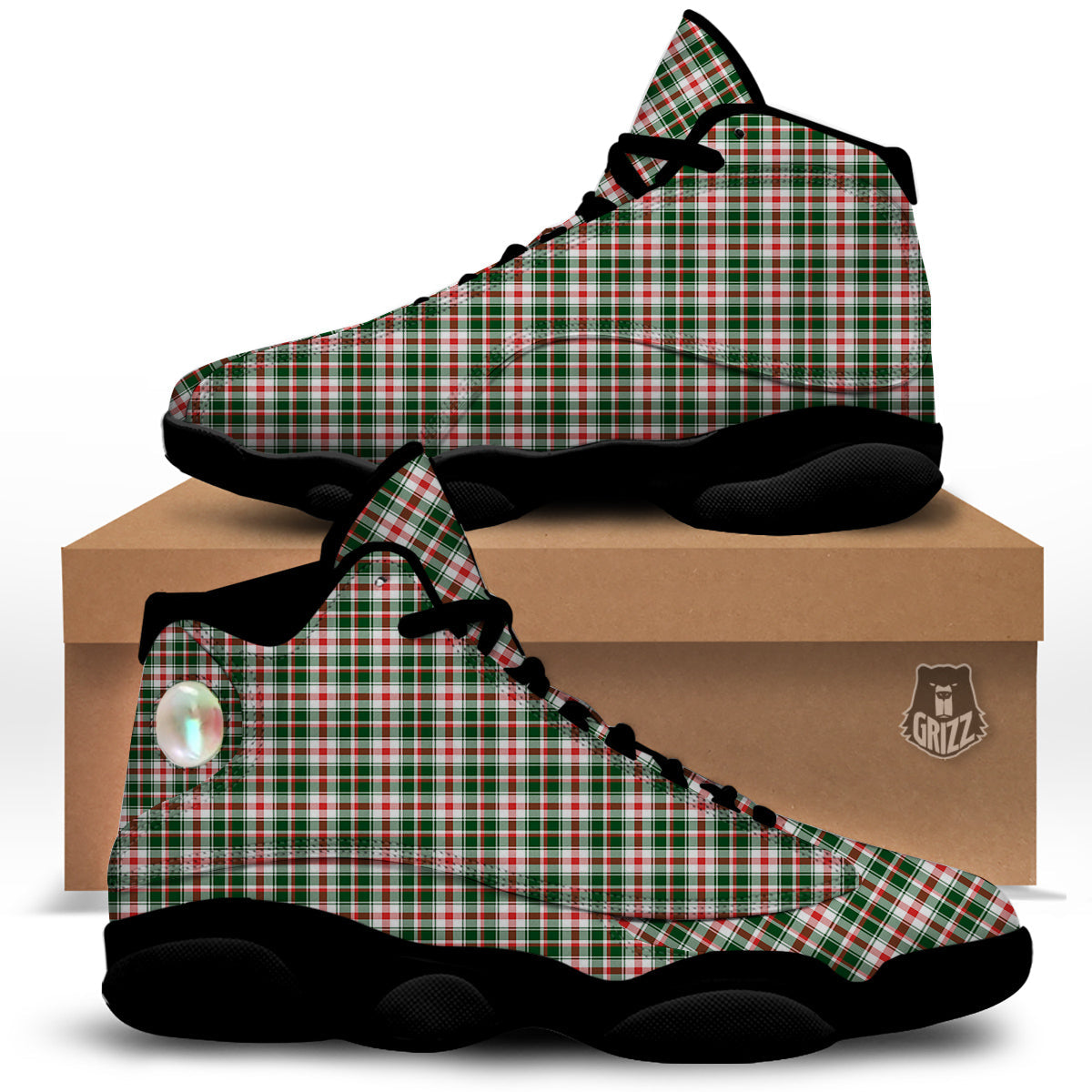 Madras Plaid Christmas Print Black Basketball Shoes-grizzshop