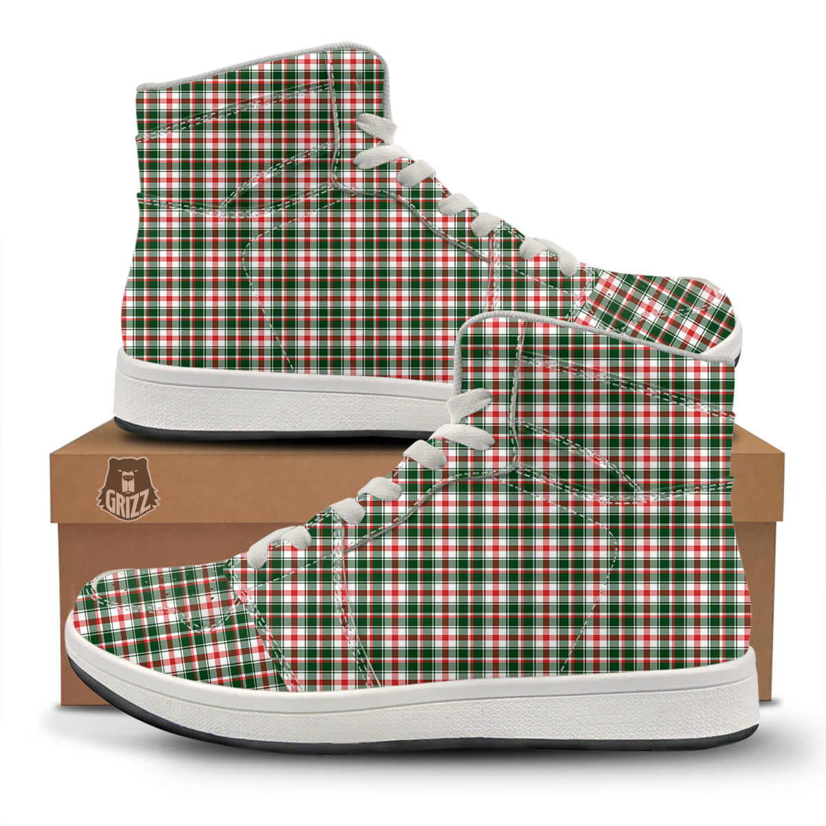 Madras Plaid Christmas Print High Top Sneakers-grizzshop