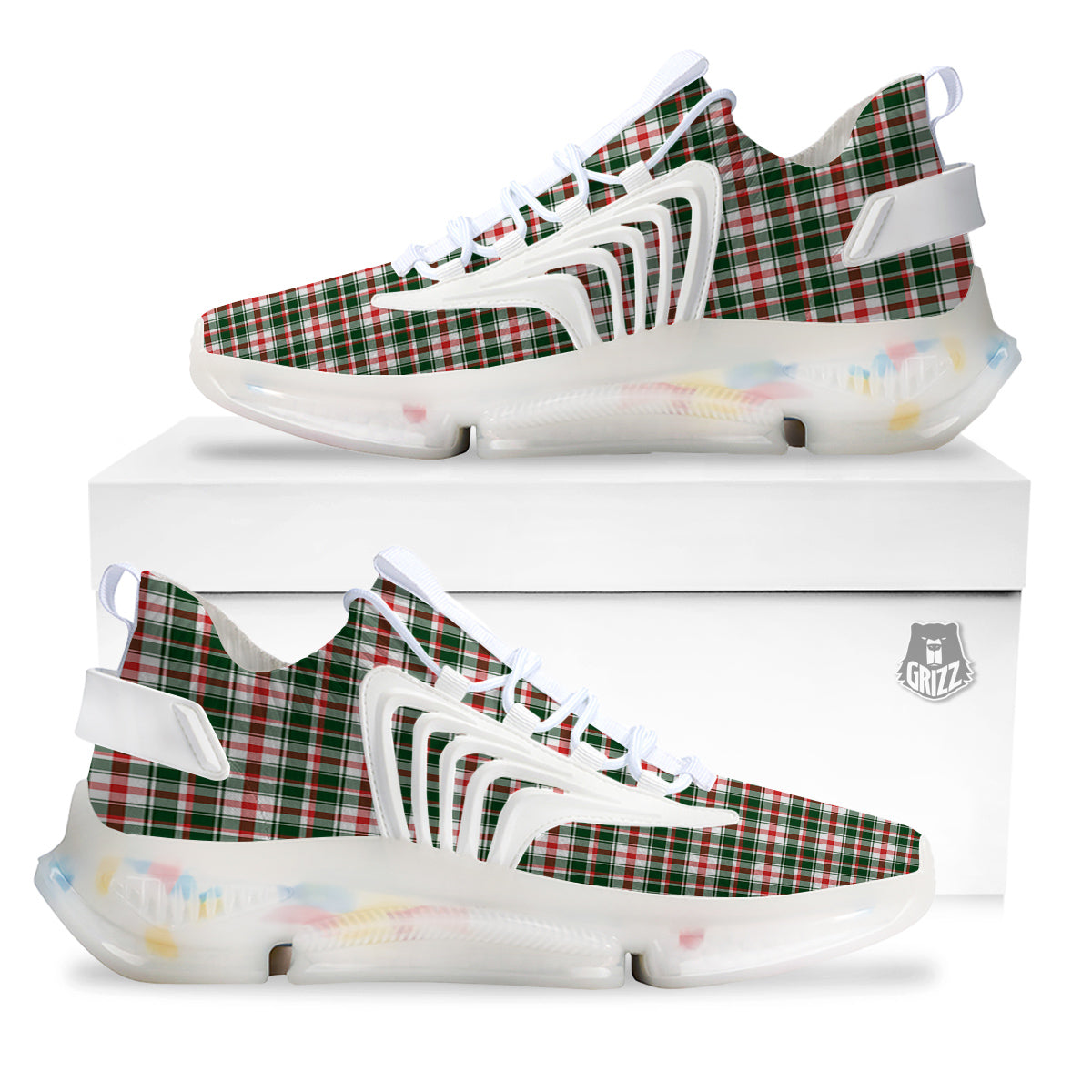 Madras Plaid Christmas Print White Gym Shoes-grizzshop
