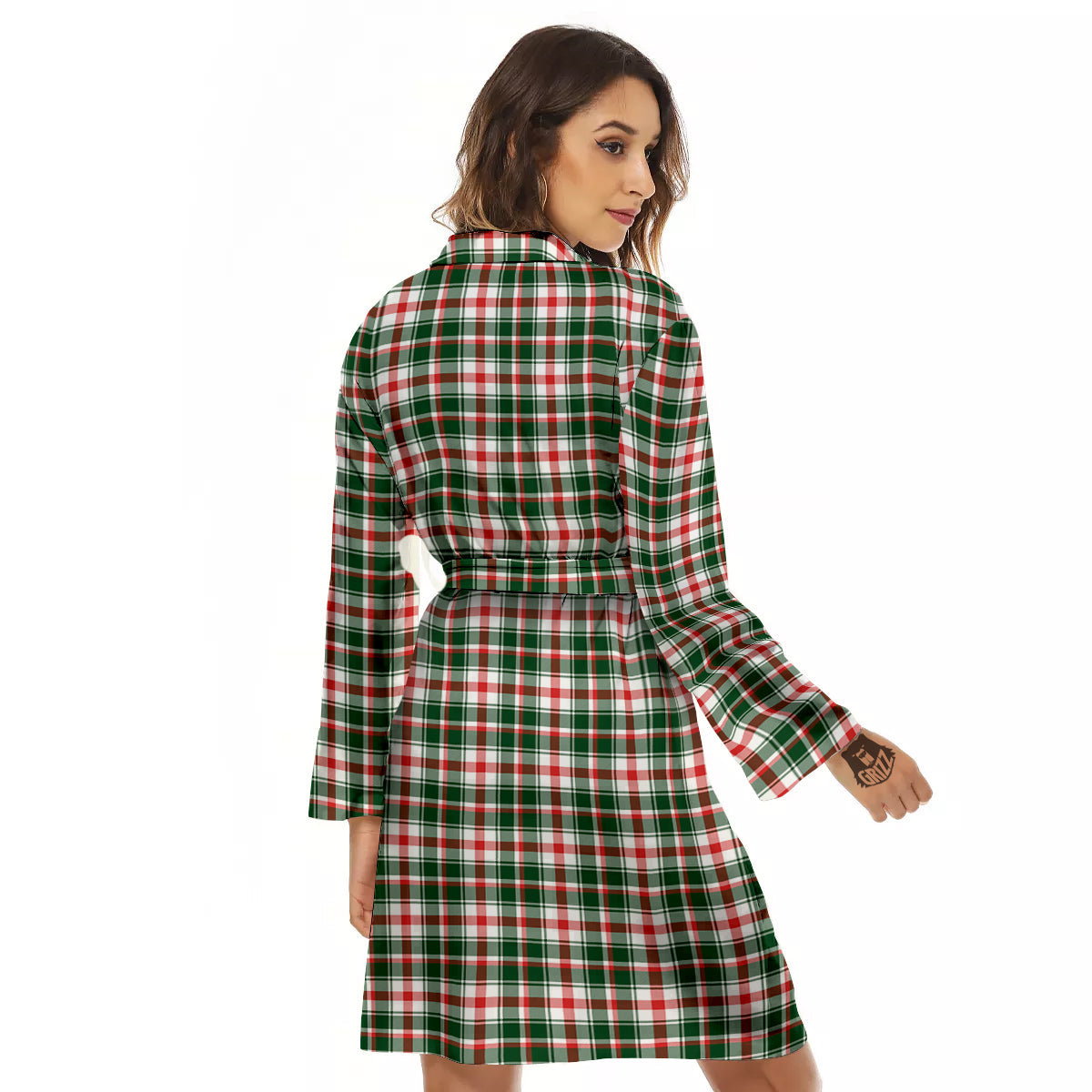 Madras Plaid Christmas Print Women's Robe-grizzshop