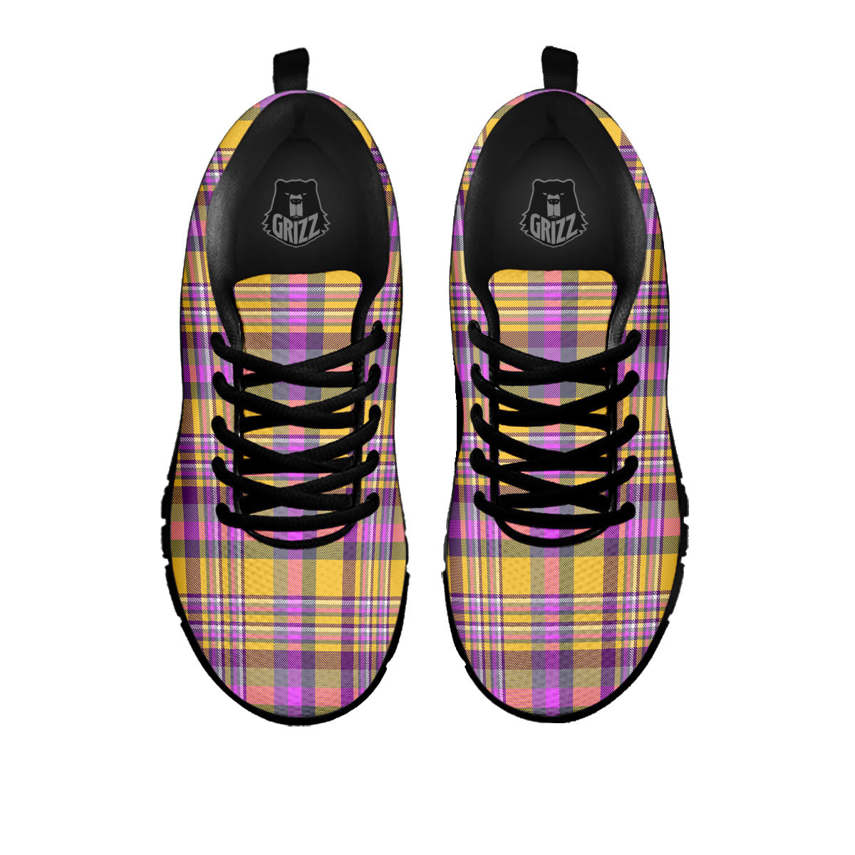 Madras Plaid Orange And Purple Print Pattern Black Sneaker-grizzshop