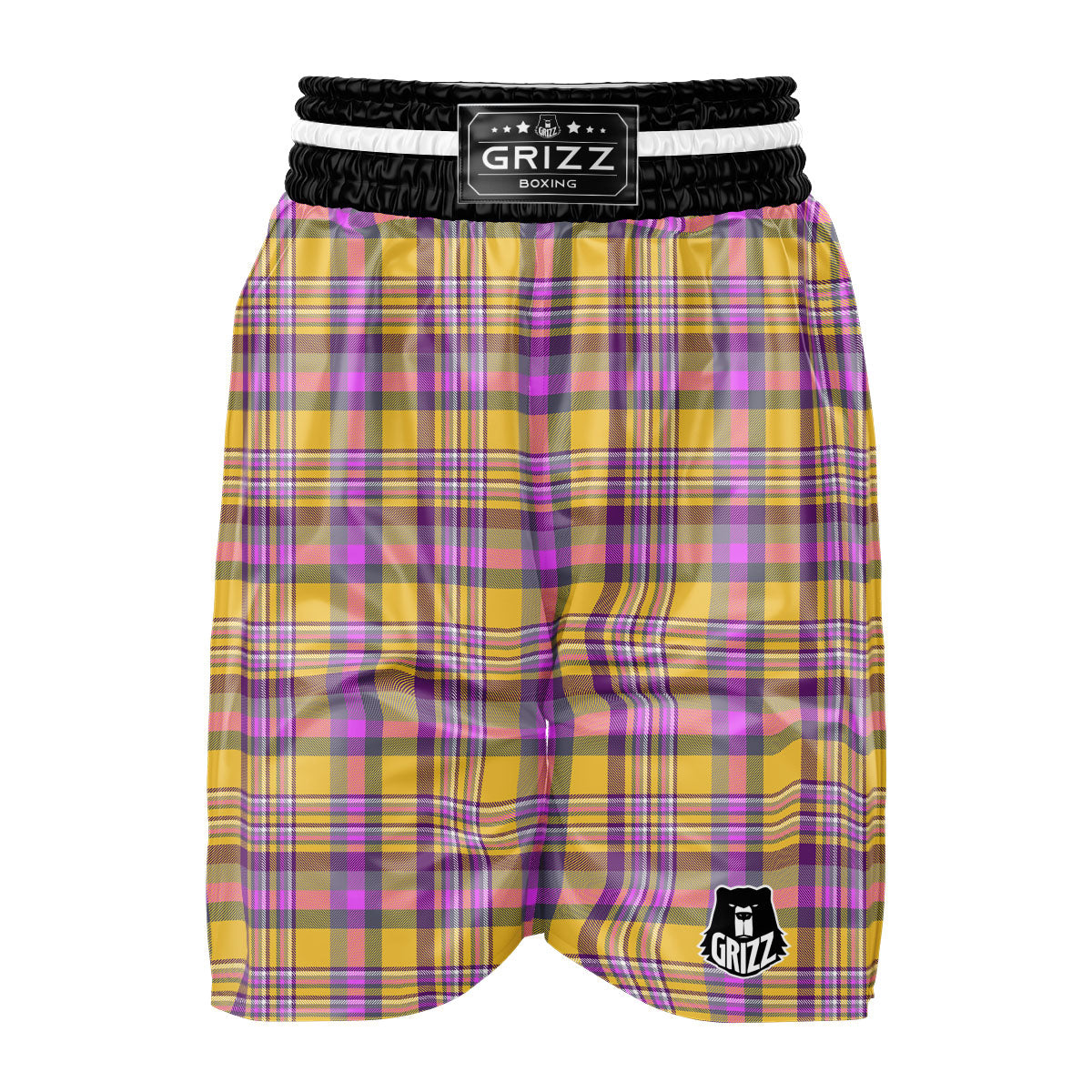Madras Plaid Orange And Purple Print Pattern Boxing Shorts-grizzshop