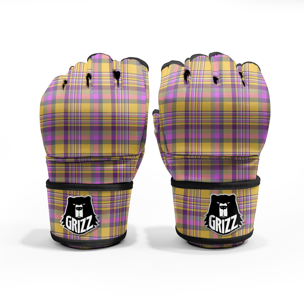 Madras Plaid Orange And Purple Print Pattern MMA Gloves-grizzshop