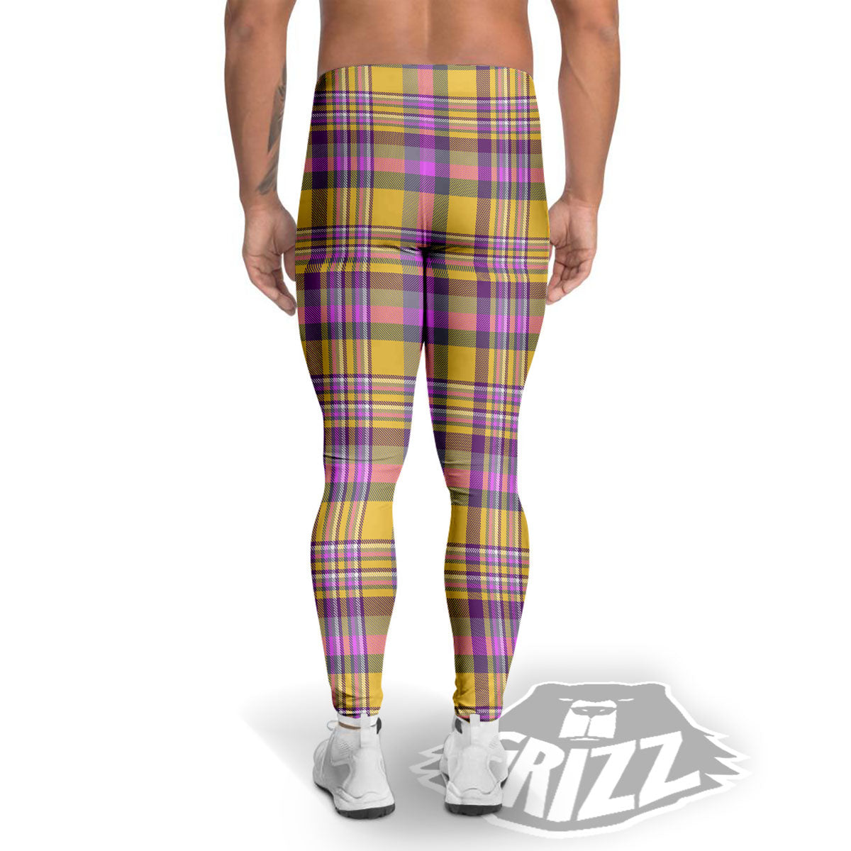 Madras Plaid Orange And Purple Print Pattern Men's Leggings-grizzshop