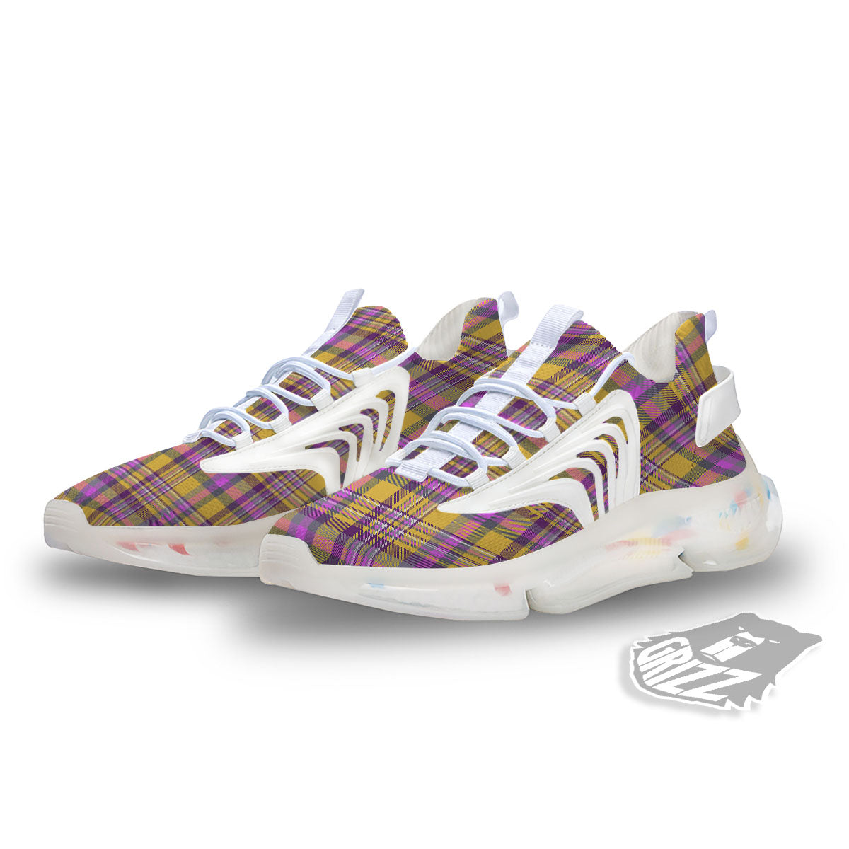 Madras Plaid Orange And Purple Print Pattern White Gym Shoes-grizzshop