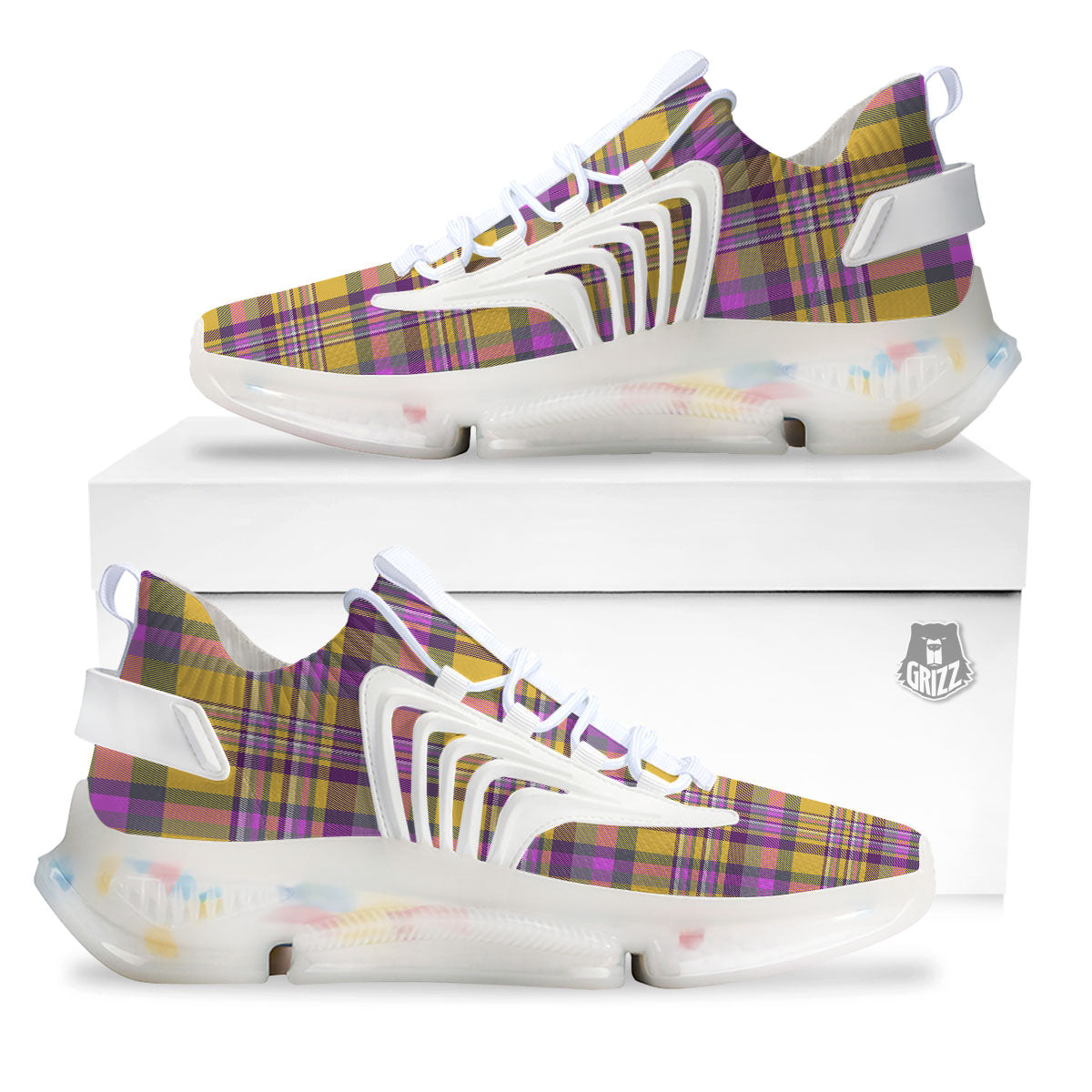 Madras Plaid Orange And Purple Print Pattern White Gym Shoes-grizzshop