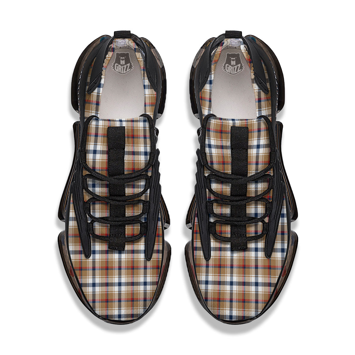Madras Plaid Red Blue And Beige Print Black Gym Shoes-grizzshop