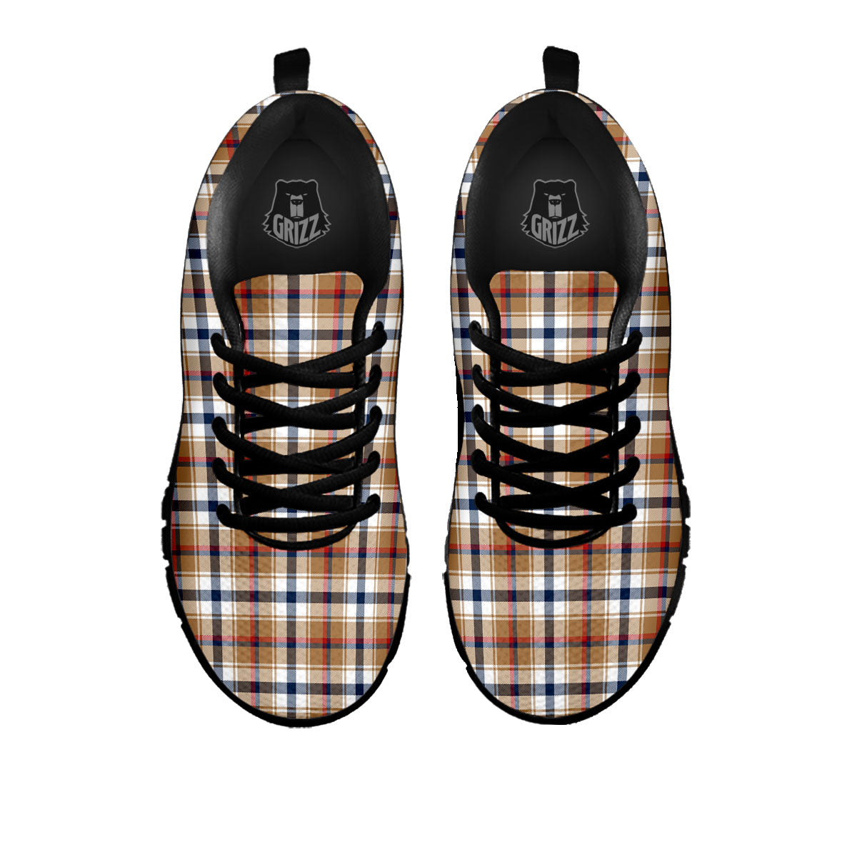 Madras Plaid Red Blue And Beige Print Black Sneaker-grizzshop