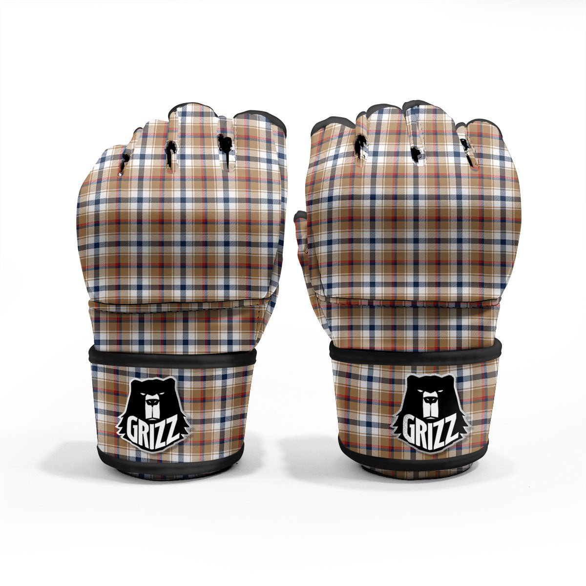 Madras Plaid Red Blue And Beige Print MMA Gloves-grizzshop