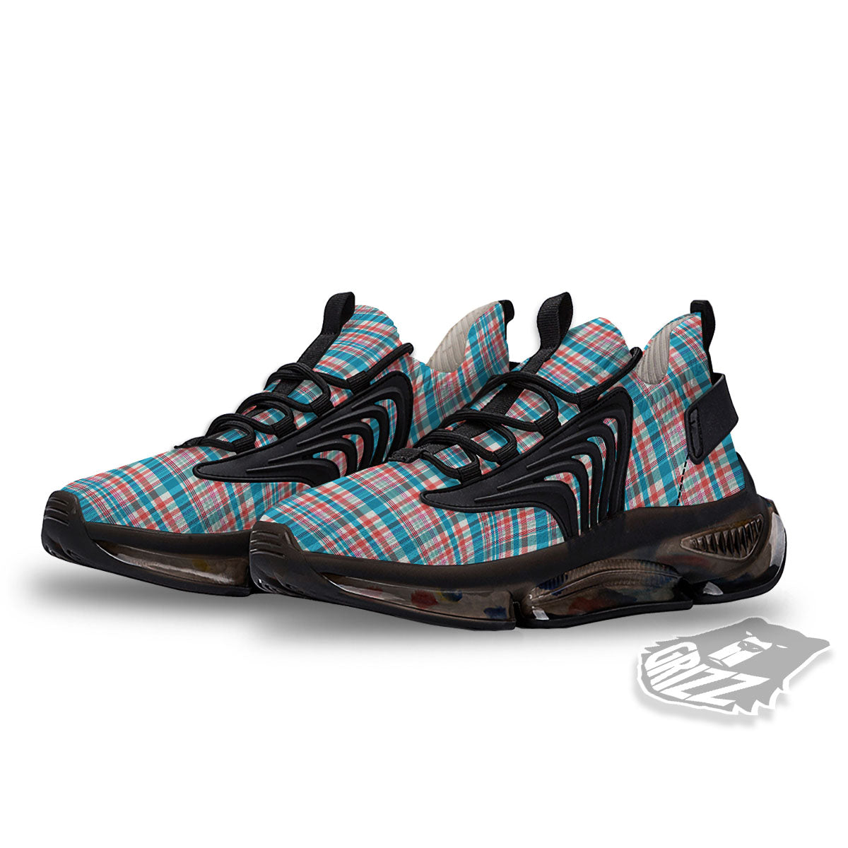 Madras Red And Blue Print Pattern Black Gym Shoes-grizzshop