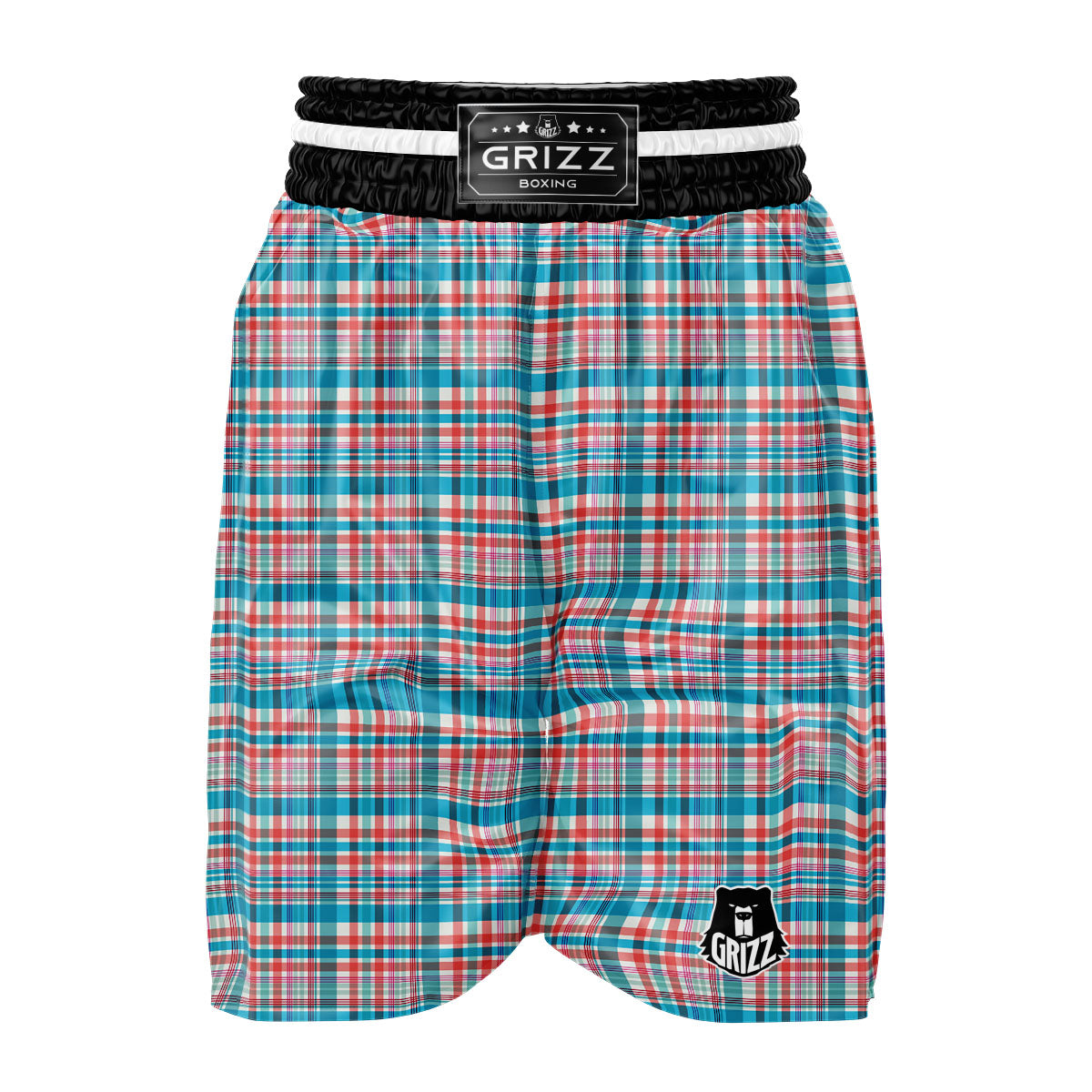 Madras Red And Blue Print Pattern Boxing Shorts-grizzshop
