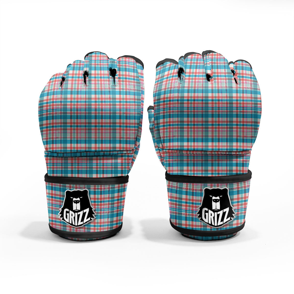 Madras Red And Blue Print Pattern MMA Gloves-grizzshop